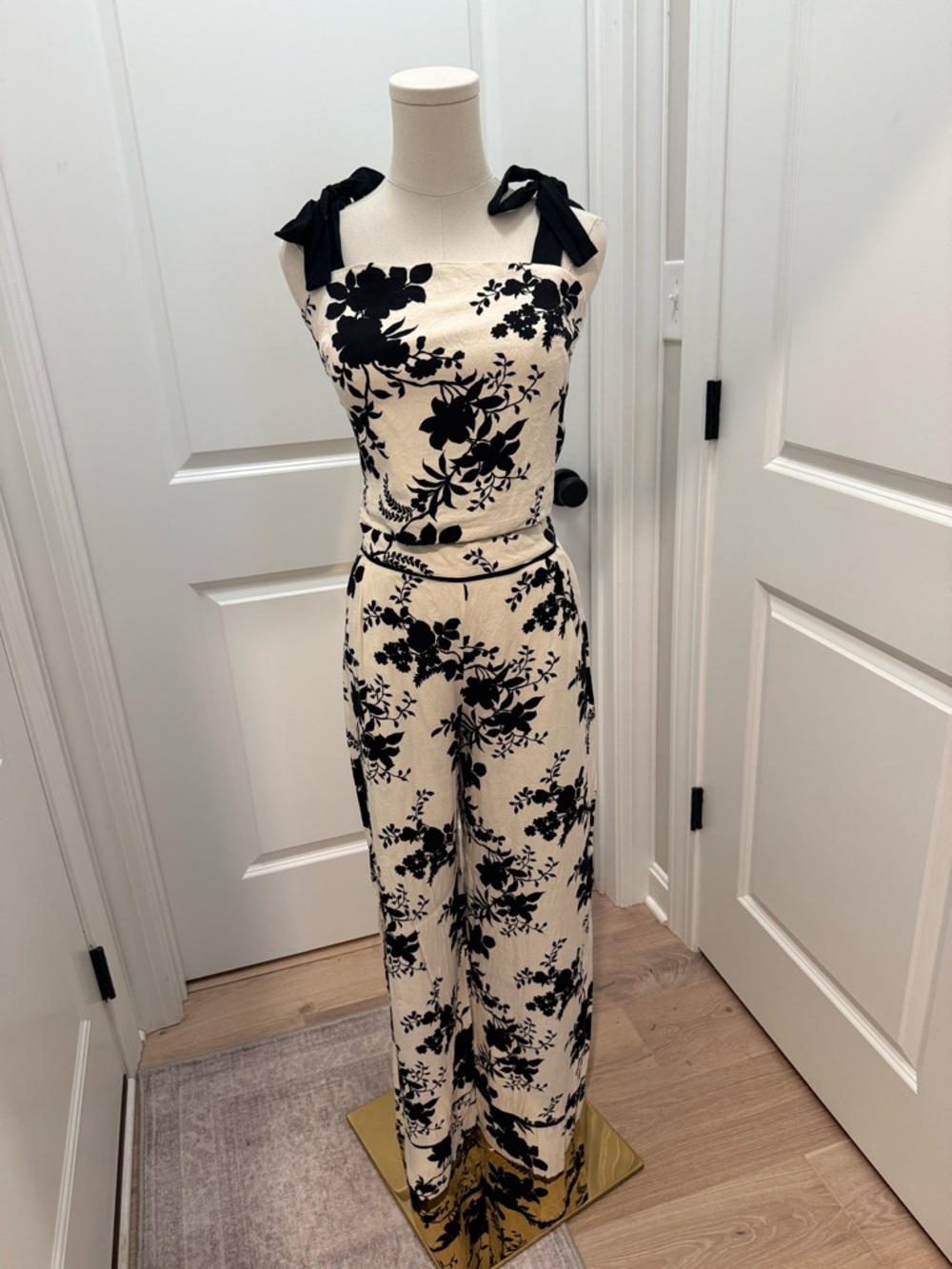 Black & Cream Floral Tie-Shoulder Jumpsuit